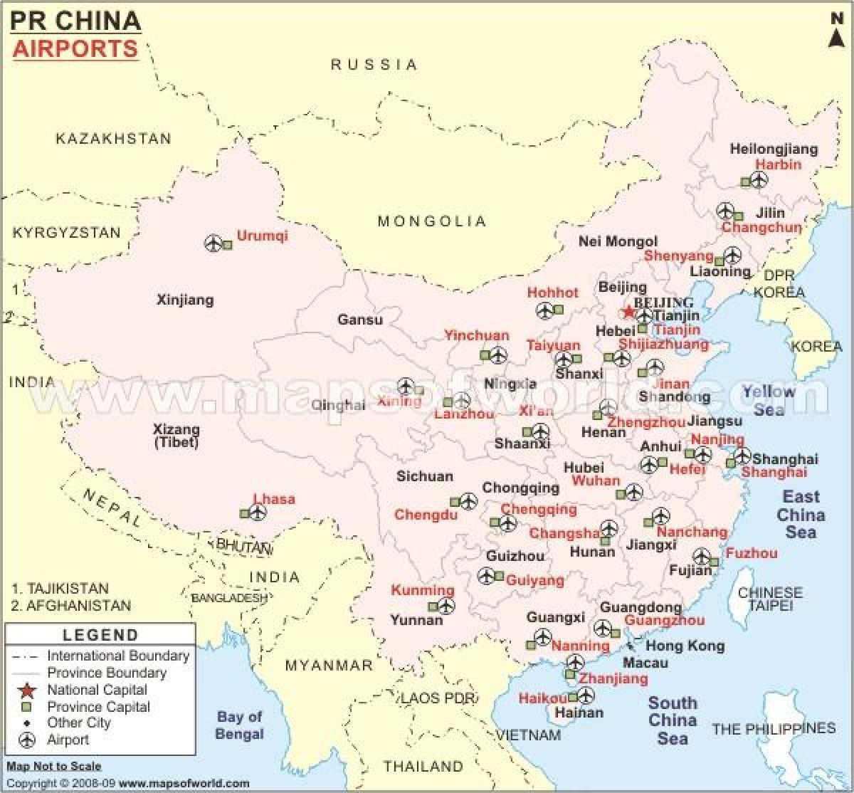 Cina aeroporti internazionali mappa