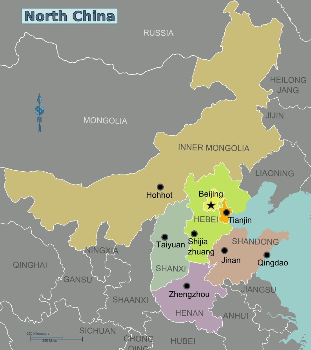 mappa della Cina del nord