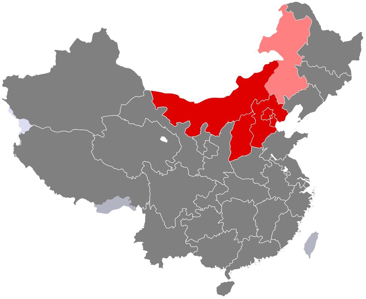 mappa della Cina del nord