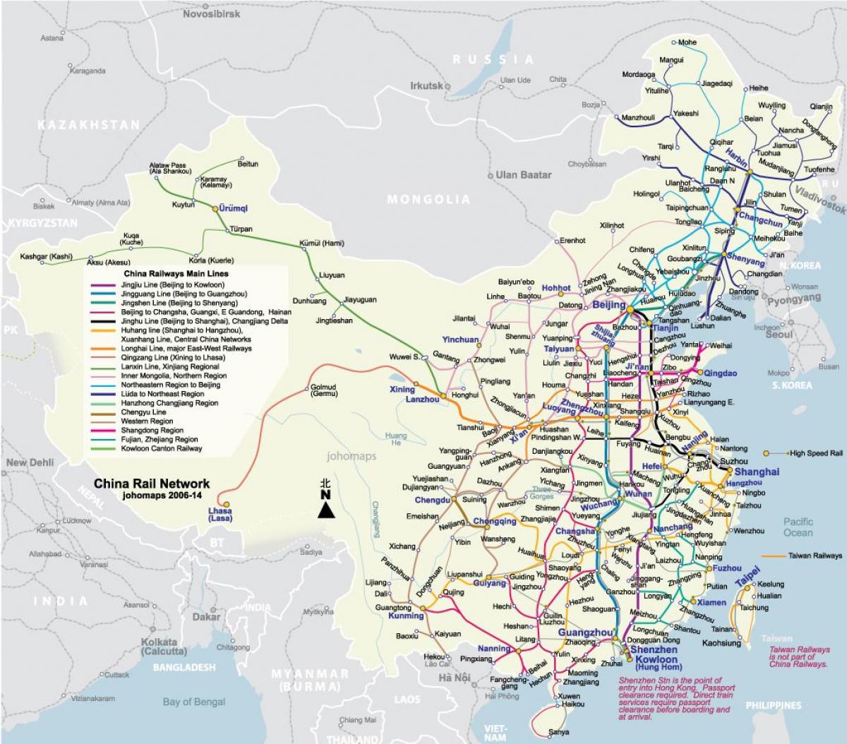 treni della Cina mappa