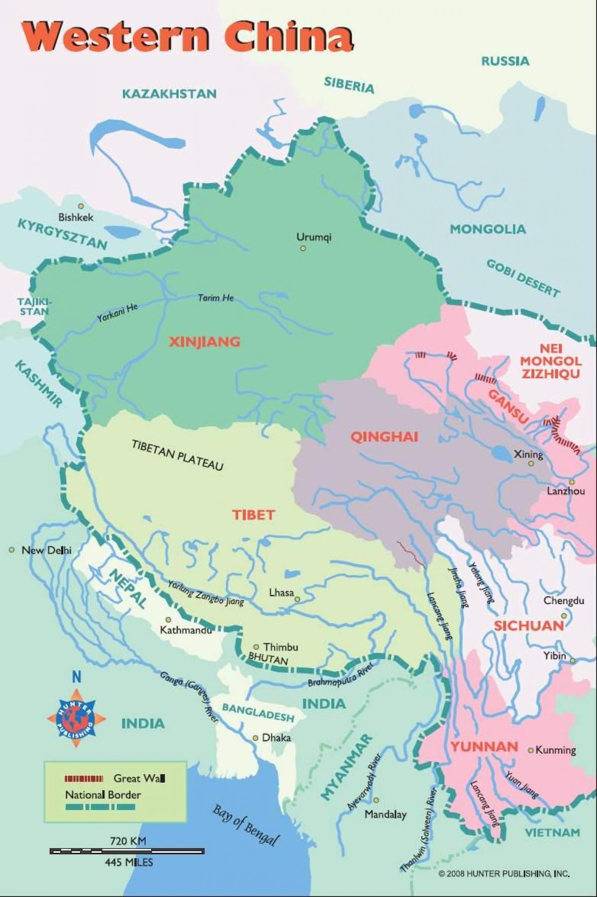 mappa della Cina occidentale