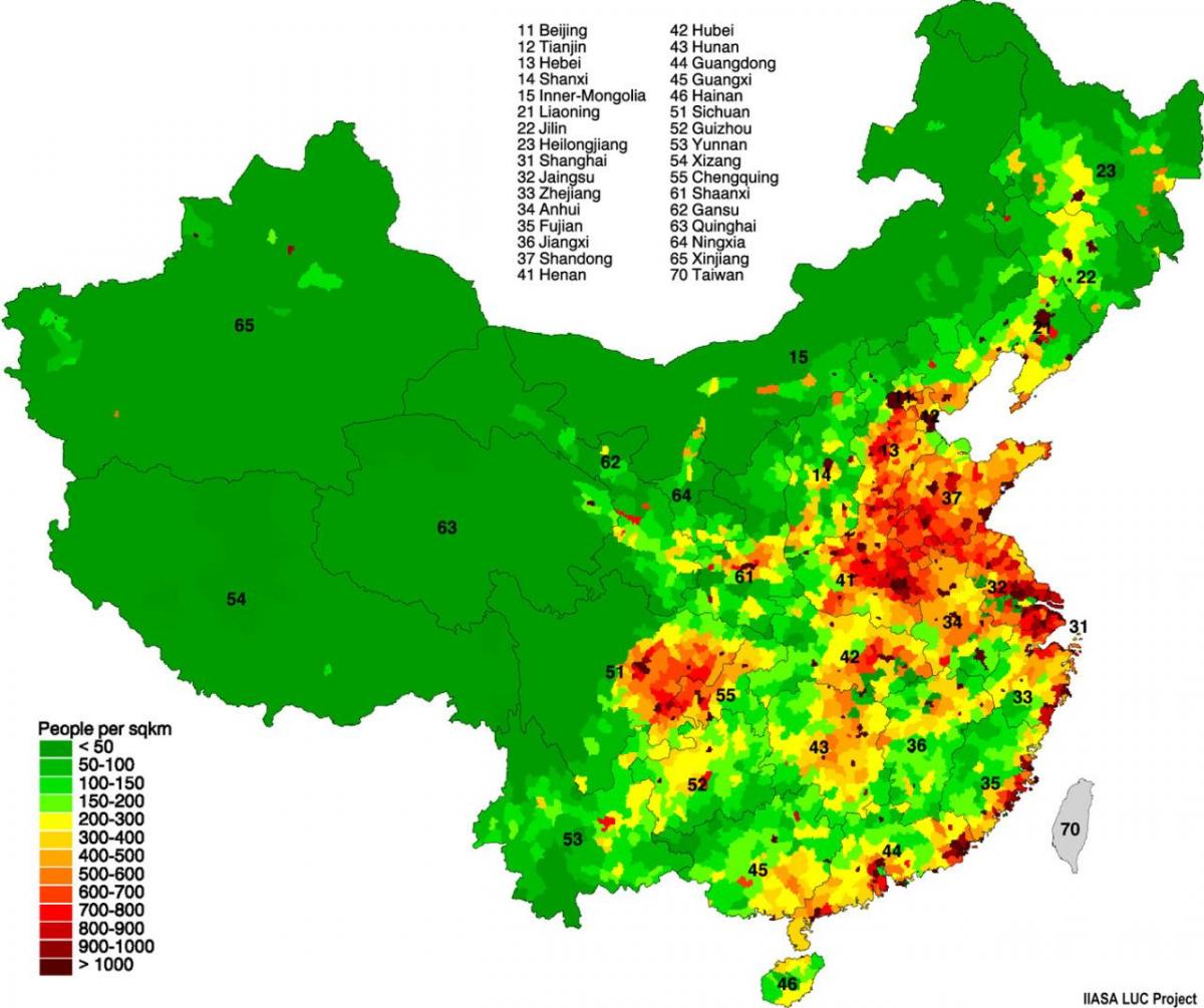 la distribuzione della popolazione mappa di Cina