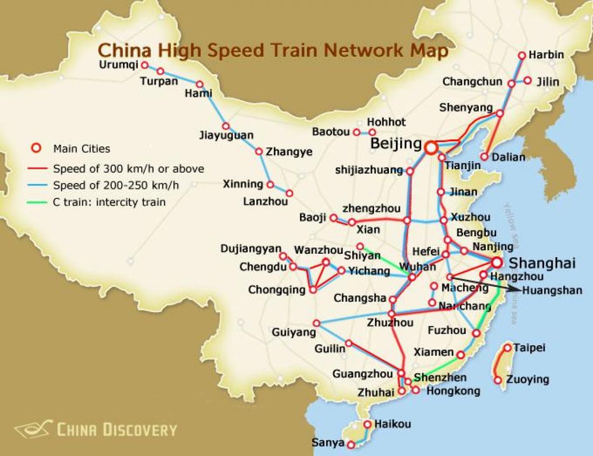 Cina alta velocità ferroviaria sulla mappa