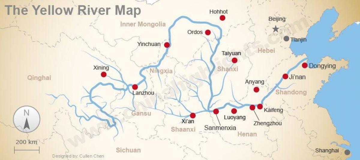 Mappa cina fiume giallo