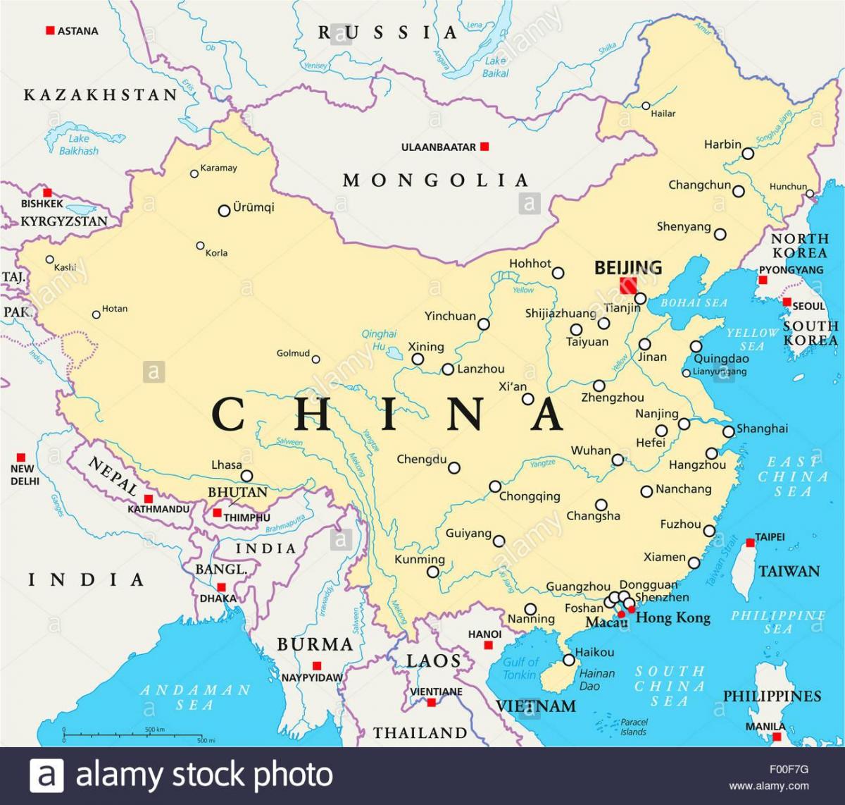 mappa della Cina fiumi