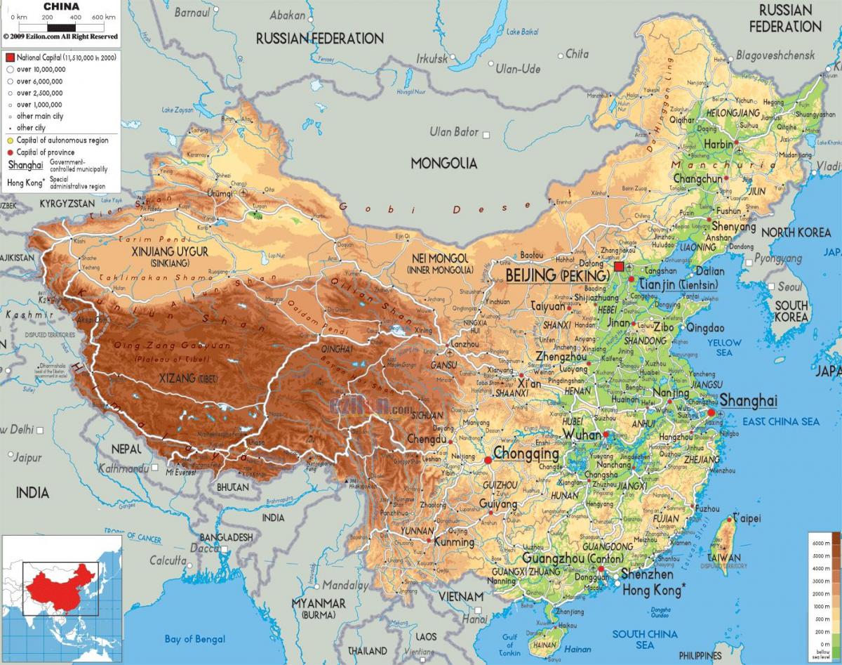 mappa di Cina caratteristiche fisiche
