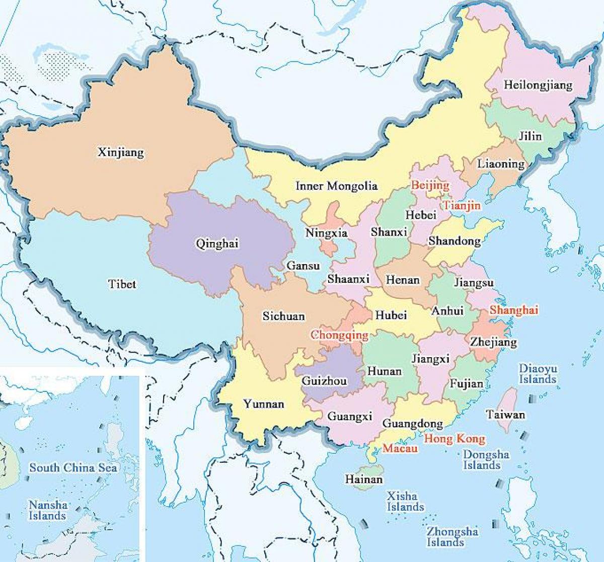 Cina città mappa e le province