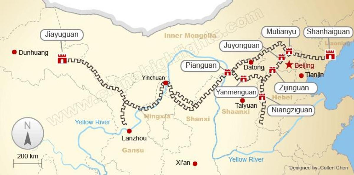 grande muraglia della Cina sulla mappa