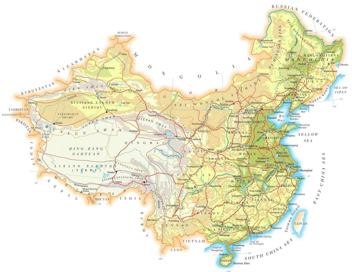 Cina mappa topografia