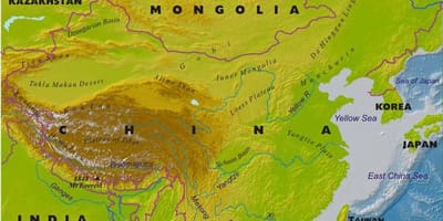 Mappa della Cina con le caratteristiche geografiche