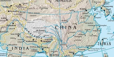 Mappa della Cina, con monti