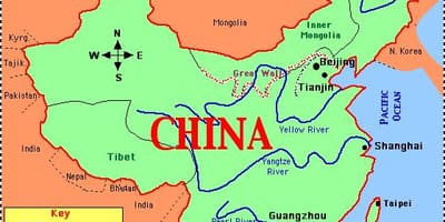 Mappa cina con i fiumi e le montagne
