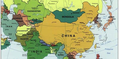 Cina e paesi circostanti sulla mappa