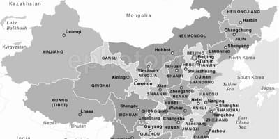 Mappa di Cina in bianco e nero